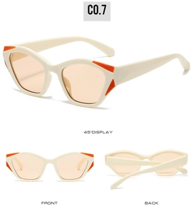 Detailed multi-angle views of cream cat-eye sunglasses with orange texture accents