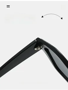Detail of durable metal hinge on stylish small frame black PC fashion sunglasses