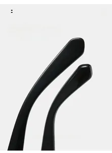 Macro detail of ergonomic curved temples on black glossy PC fashion sunglasses