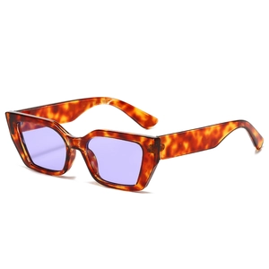 Retro cat-eye tortoiseshell sunglasses with purple lenses and thick temple frames