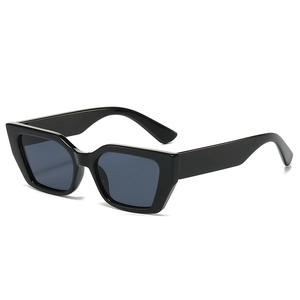 Modern black rectangle cat eye sunglasses with thick frame and dark grey lenses