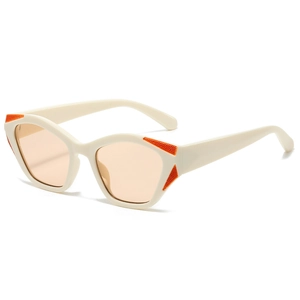 Fashionable cream white sunglasses with tinted orange lenses and geometric temples