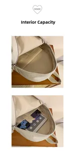Detail view of corduroy backpack interior compartments and spacious storage capacity