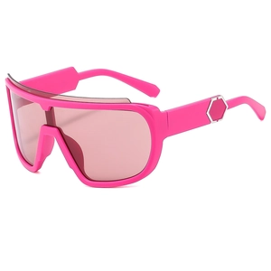 Pink oversized wrap-around sports sunglasses for outdoor skiing and cycling activities