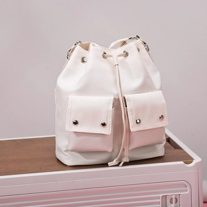 Bucket Crossbody Bag Waterproof Oxford Nylon Drawstring Closure Dual Front Pockets Large Capacity Daily Casual For Women