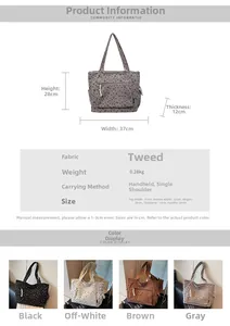 Size chart showing 37x28x12cm dimensions for the corduroy tote bag with bow print