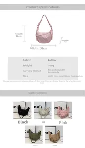 Détails du sac croissant en velours côtelé avec bandoulière réglable et divers coloris