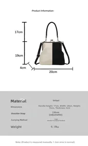 Tableau des tailles pour sac en peluche bicolore de 20cm de large avec bandoulière 120cm