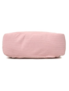 Detail of pink corduroy tote bag bottom showing durable ribbed texture and stitching
