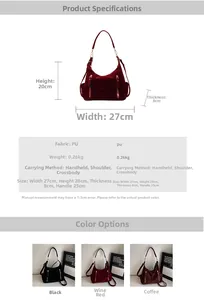 Detailed size and dimension specs for the large capacity velvet PU tote bag with dimensions