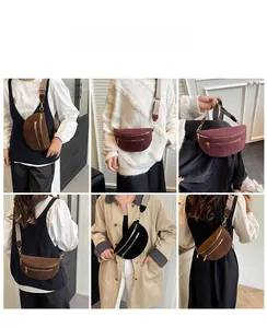 Three stylish women's crossbody saddle bags in dark brown, burgundy, and black colors