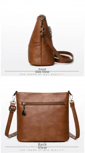 Detail view of vintage brown bucket bag showing side structure and back zipper pocket