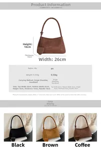 Maßtabelle und Farboptionen für die minimalistische Retro-Halbmond-Unterarm-Schultertasche