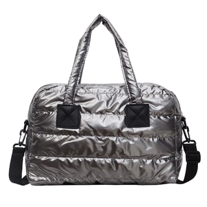 Quilted Puffer Tote Bag Metallic Shiny Handbag With Detachable Shoulder Strap For Travel Gym Yoga Women Chic Padded Space Style