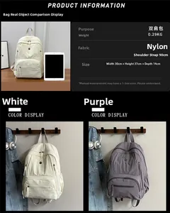 Detail view of lightweight nylon backpack with 0.29kg weight and capacity dimensions