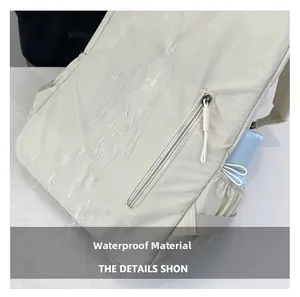 Close-up of water droplets on waterproof nylon fabric of the large travel backpack