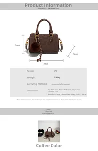 Dimensions du sac Boston marron: 22x14x12cm, 0,49kg avec bandoulière de 120cm