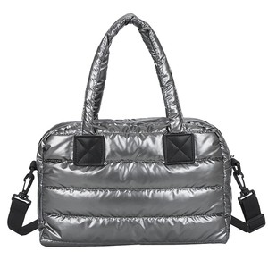 Quilted Puffer Tote Bag Metallic Nylon Large Capacity Crossbody Handbag With Adjustable Strap For Women Fashion Winter