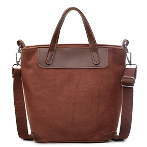 Borsa tote vintage in pelle scamosciata marrone con manici in pelle e tracolla