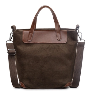 Borsa tote retrò in finta pelle scamosciata marrone con manici in pelle e tracolla regolabile