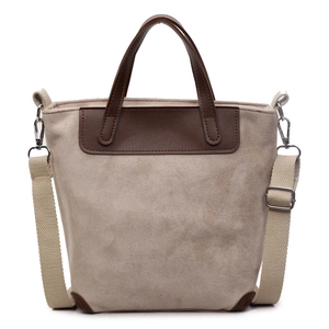 Borsa tote retrò in finta pelle scamosciata beige e marrone con tracolla rimovibile