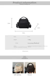 Detailed size specifications table for lightweight nylon canvas crossbody bag dimensions