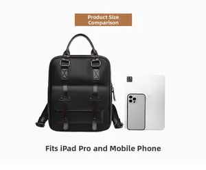 Vue détaillée du sac à dos noir montrant l'espace pour iPad Pro et smartphone