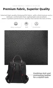 Détail du sac à dos en cuir PU noir imperméable montrant la texture et la bandoulière