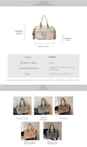 Detailed size chart and multi-color options for checkered canvas tote bag