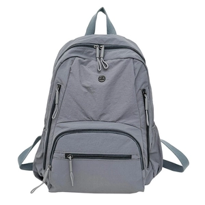 Waterproof grey nylon backpack for women with multi-pocket design and large capacity