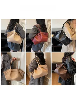 Détails de grands sacs cabas en cuir grainé en quatre couleurs avec fermoir en métal