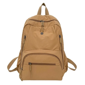 Waterproof light brown nylon backpack with multi-pocket design and large capacity