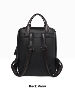 Vue arrière du sac à dos minimaliste noir avec bretelles réglables marron