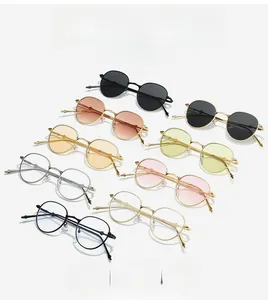 Matrix display of vintage oval sunglasses in nine colors with metal frames