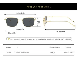 Detailed size specifications for square metal sunglasses with precise measurements