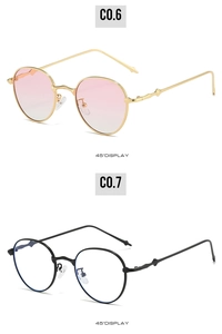 45-degree angle display of gold metal sunglasses and black frame blue light glasses