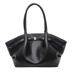 Grand sac fourre-tout en cuir noir avec boucle dorée et design d'ouverture en arc chic