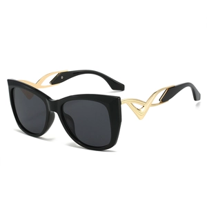 Fashion Cat Eye Sunglasses Women UV400 Protection PC Frame Hollow Metal Curved Temples Trendy Stylish Eyewear