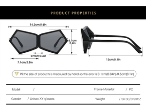 Tableau des tailles pour lunettes de soleil géométriques avec dimensions de monture PC