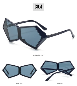 Vues détaillées de lunettes de soleil géométriques bleues à lentilles translucides et monture