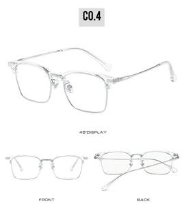 Drei-Winkel-Ansicht der eckigen Business-Brille mit Titanbügeln und Metallgestell