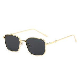 Retro square gold metal sunglasses with dark lenses and embossed temples for women