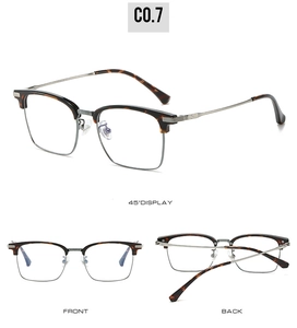 Drei-Ansichten-Display von Titan-Halbrand-Business-Brillengestellen in Tortoise und Silber