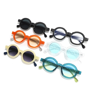 Retro round frame sunglasses set in assorted colors with textured thick design