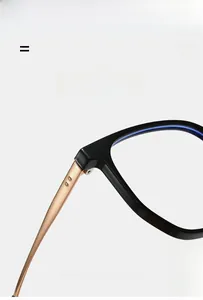 Detailed view of the TR90 black frame with rose gold metal temples and drop-shaped relief