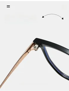 Detail view of durable metal hinge on TR90 polygon eyewear frames with rose gold temple arms