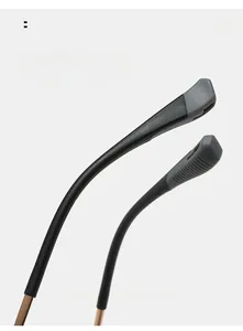 Macro detail of ergonomic black and grey curved temple tips with non-slip texture