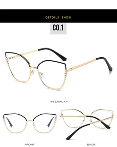 Monture de lunettes œil de chat avec perles sur les branches vue sous trois angles