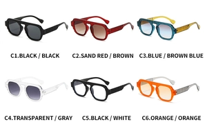 Detailed grid view showcasing six colorful vertical ribbed texture aviator sunglasses