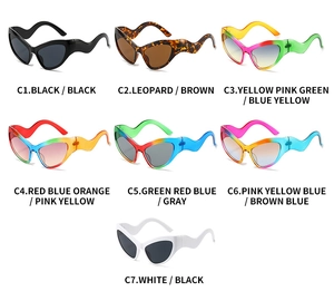 Lunettes de soleil œil-de-chat avec branches ondulées en sept couleurs tendance